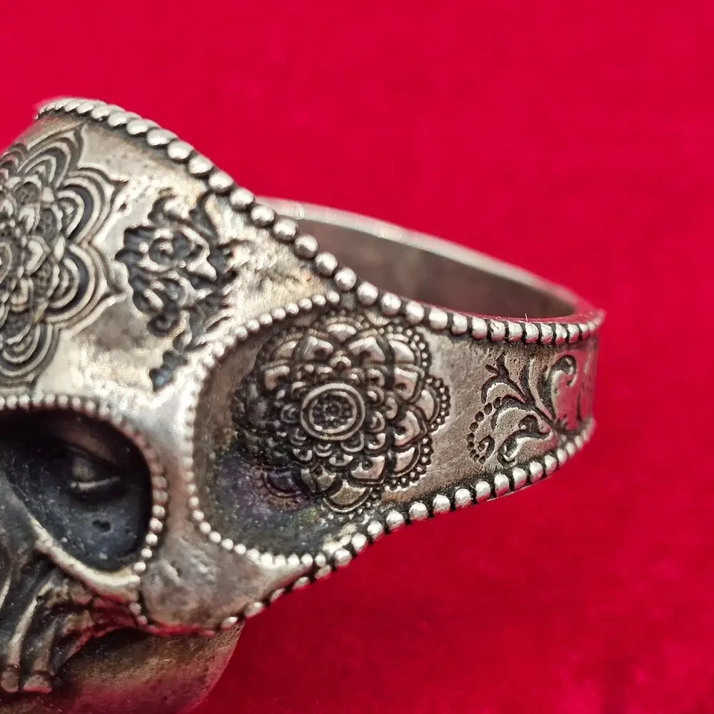 Copper Sterling Mandala Skull Ring Gothic Biker Jewelry Size 14.5 Statement Band